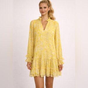 KLEID Women’s XS NWOT Yellow White Ruffle Striped Patterned Beautiful Dress